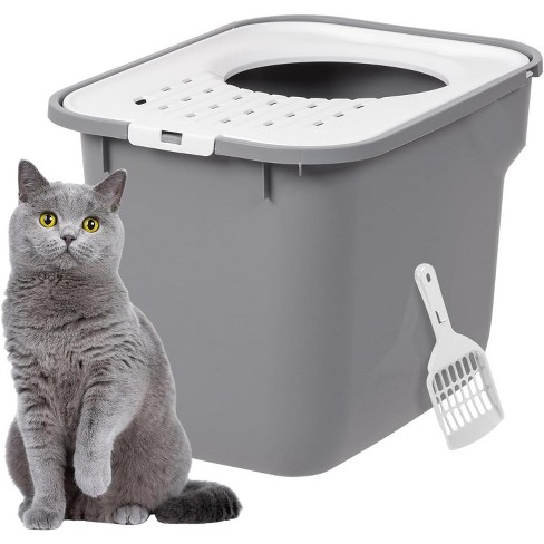 IRIS USA Square Top Entry Cat Litter Box with Scoop, Gray/White - image 1 of 4