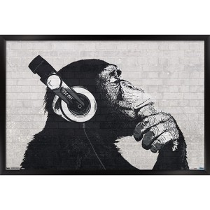 Trends International Chimp with Headphones on Wall Framed Wall Poster Prints - 1 of 4