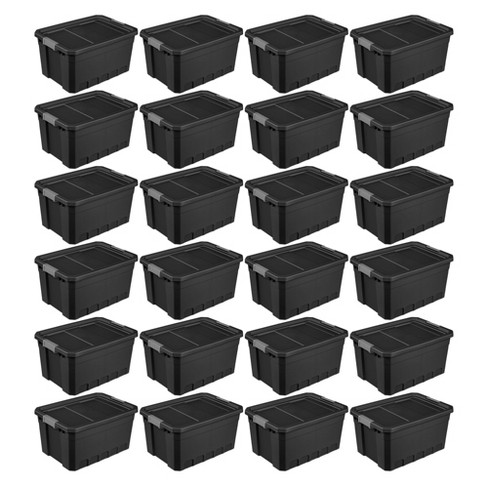 Sterilite 19 Gallon Plastic Stacker Tote, Heavy Duty Lidded Storage Bin  Container for Stackable Garage and Basement Organization, Black, 6-Pack