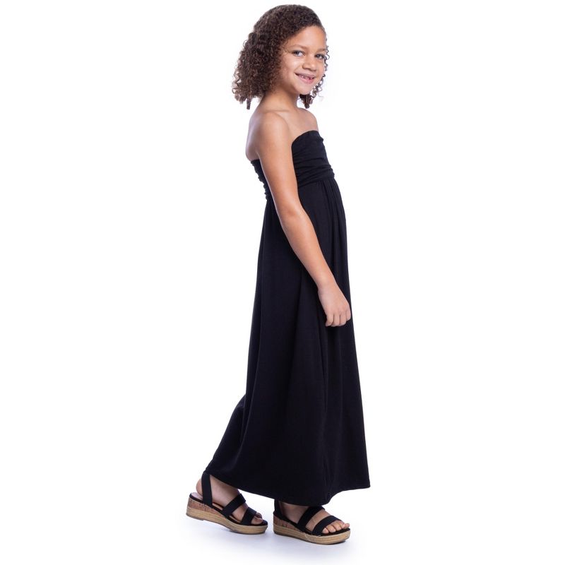 24seven Comfort Apparel Girls Solid Color Strapless Tube Maxi Dress, 2 of 5