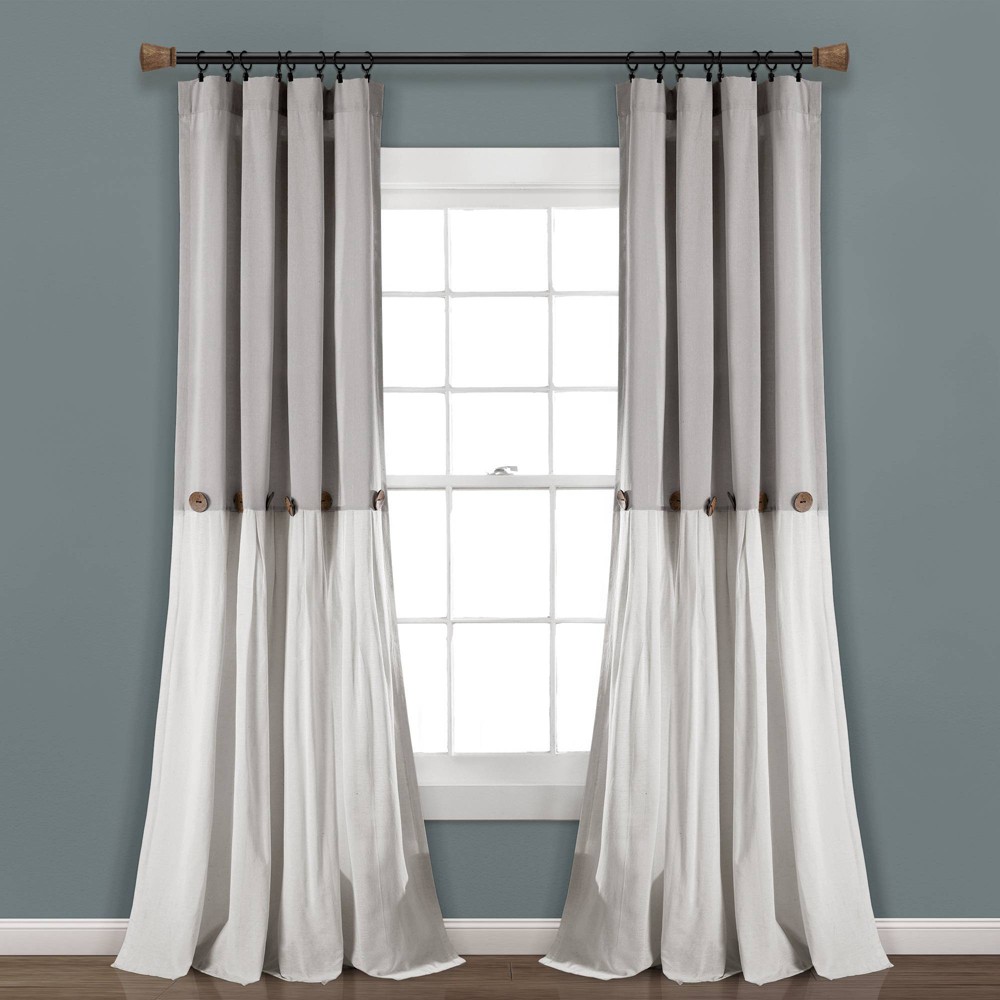 Photos - Curtain Rod / Track 108"x40" Farmhouse Linen Button Light Filtering Window Curtain Panel Gray/White - Lush Décor: Modern Cotton Drapery