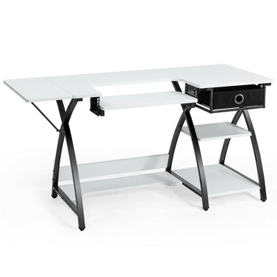 Costway Sewing Craft Table Folding Computer Desk Adjustable Platform w/ Drawer & Shleves