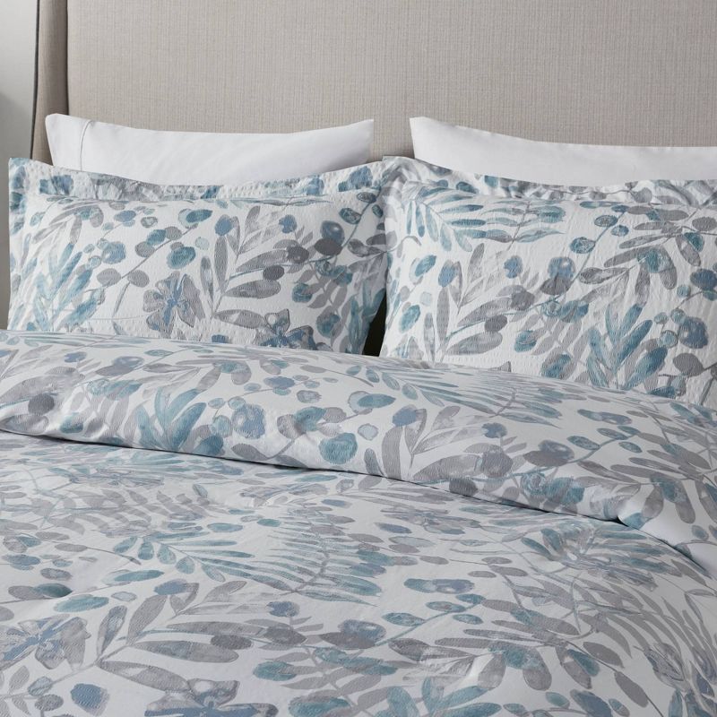 5pc Miley Seersucker Duvet Cover Set with Throw Pillows Blue - Madison Park, 4 of 13