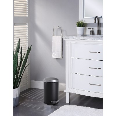 Compact Black and Silver Steel Step Trash Can with Slow Close Lid