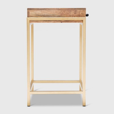 Sidney Beige Mango Wood and Gold Metal Storage Side Table
