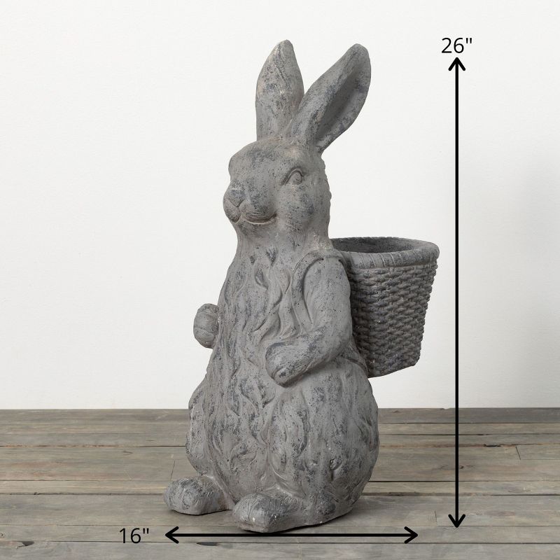 26"H Sullivans Charcoal Rabbit Basket Planter, Gray, 4 of 5