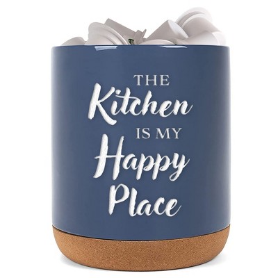 Elanze Designs Happy Place Navy Blue X-Large Cork Bottom, Kitchen Counter, Ceramic Stoneware, Coffee, Tea and Hot Chocolate, Machine Brewing, K