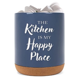 Elanze Designs Happy Place Navy Blue X-Large Cork Bottom, Kitchen Counter, Ceramic Stoneware, Coffee, Tea and Hot Chocolate, Machine Brewing, K - 1 of 4