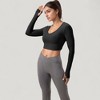 Anna-Kaci Active Women's Long Sleeve V-Neck Cropped Active Top with Thumbhole Cuffs and Stretch Fit for Workouts - 3 of 4