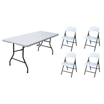 Plastic Development Group 806 Outdoor/Indoor 6 Foot Fold In Half Plastic Resin Folding Banquet, Dining, Card Table with 4 Folding Chairs