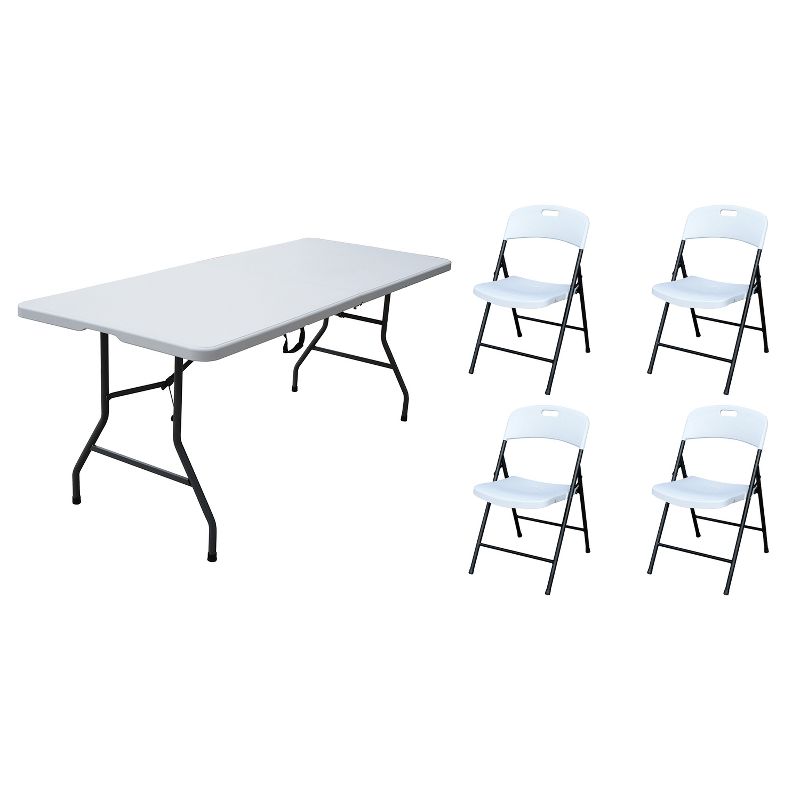 Plastic Development Group 806 Outdoor/Indoor 6 Foot Fold In Half Plastic Resin Folding Banquet, Dining, Card Table with 4 Folding Chairs, 1 of 7