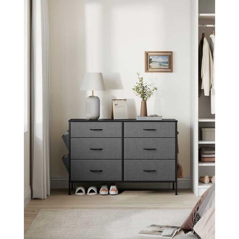 SONGMICS 6 Dresser for Bedroom, Chest Side Pockets, Drawer Dividers, Fabric Storage Organizer for Closet, Charcoal Slate Gray, 3 of 5