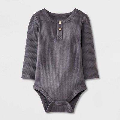 Image of Baby Long Sleeve Henley Bodysuit - Cat & Jack™ Gray 6-9M