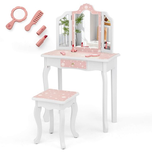 Infans Kids Vanity Set Toddler Makeup Table Stool W Tri folding Mirror Drawer Target