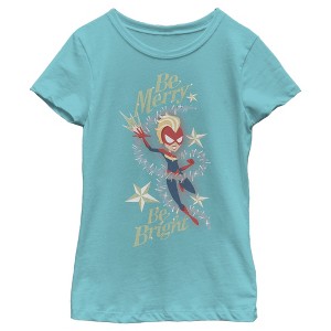Girl's Marvel Christmas Captain Marvel Merry & Bright T-Shirt - 1 of 3