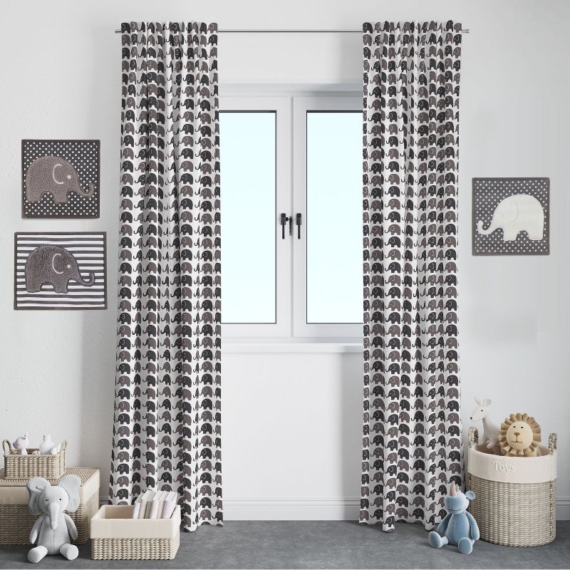 Bacati - Elephants White/Grey Curtain Panel, 3 of 5