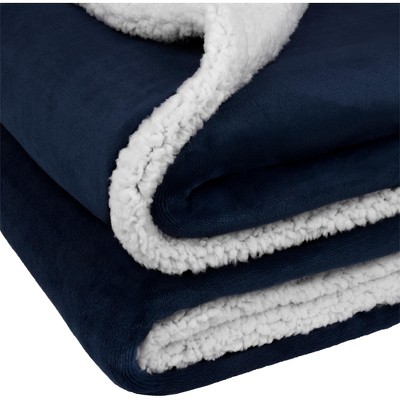 Navy Blue Sherpa Fleece Reversible Throw Blanket