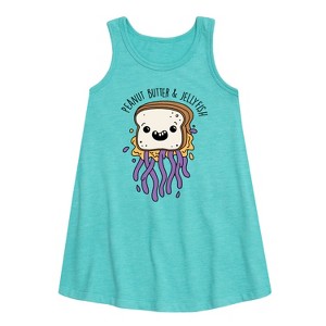Girls' - Instant Message - Peanut Butter & Jellyfish Graphic Sleeveless Aline Dress - 1 of 4