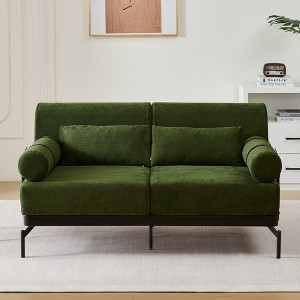 TiramisuBest Modern Loveseat Sofa 59" Sofa Couch 2-Seater Sofa with Flexible USB Ports , Unique Cylindrical Armrests for Living Room, Beige - 1 of 4