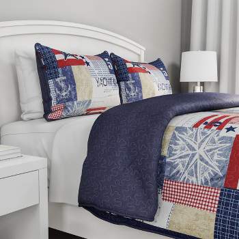 Lavish Home Quilt Set -Nautical Americana Patchwork Print All-Season Soft Microfiber Bedspread