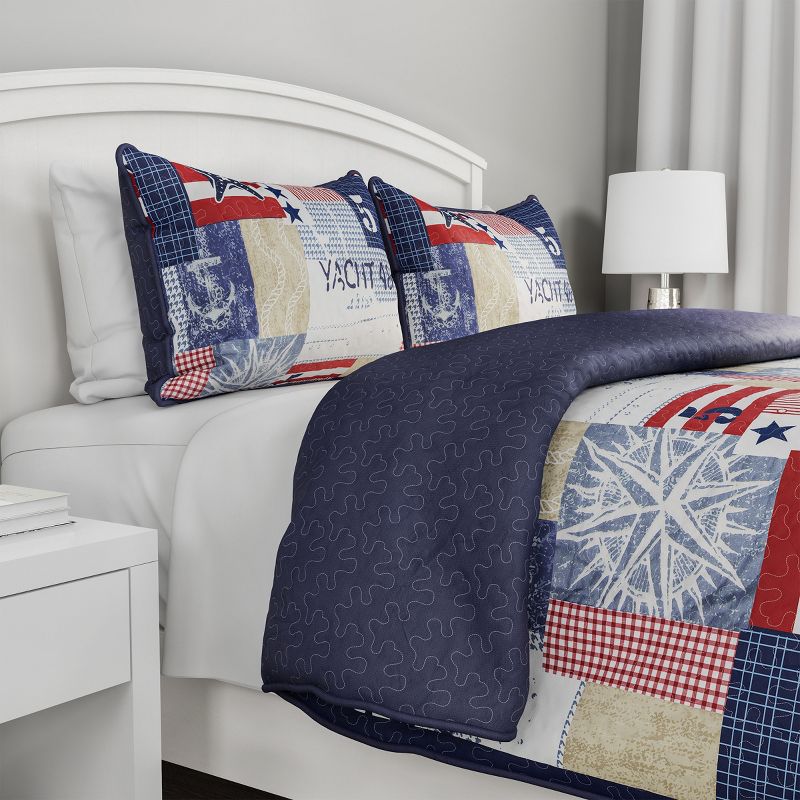 Lavish Home Quilt Set -Nautical Americana Patchwork Print All-Season Soft Microfiber Bedspread, 1 of 9