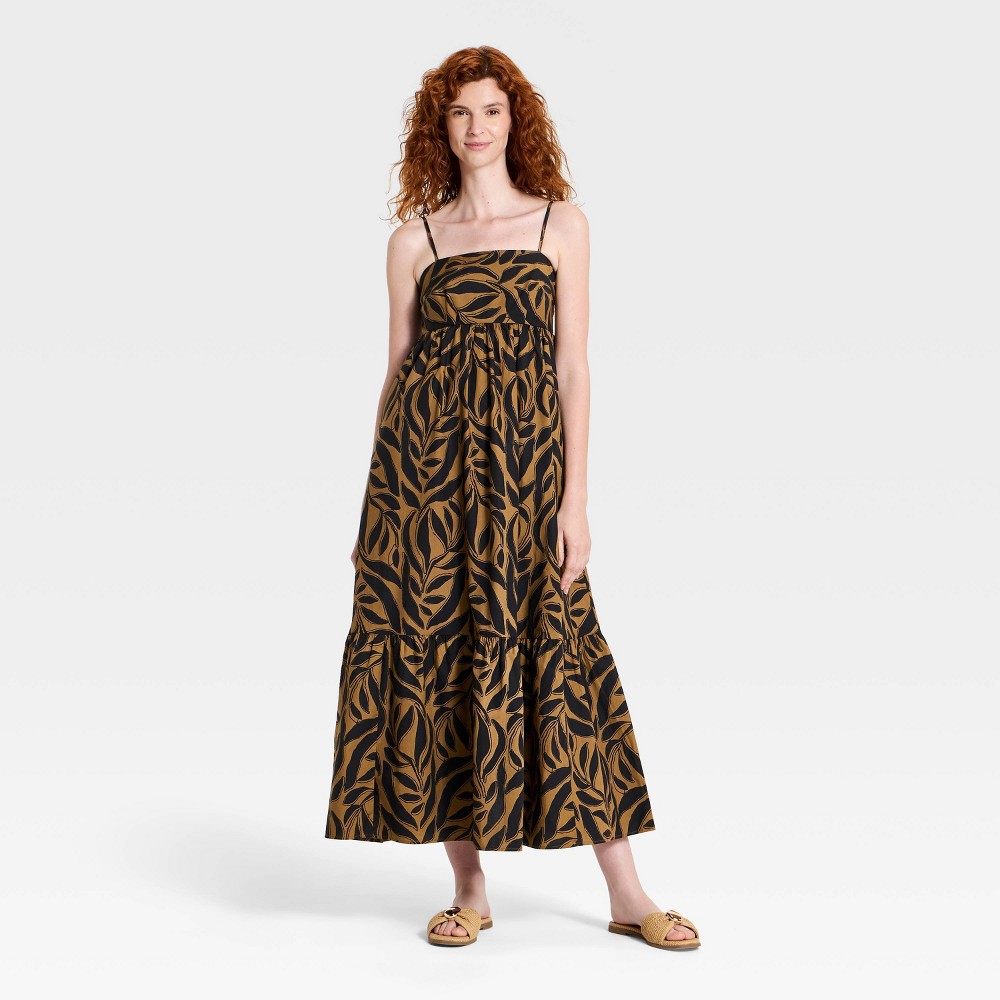 Women's Cami Maxi Dress - A New Day™ Black/Brown S: Cottagecore