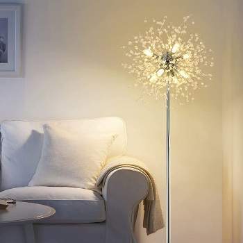 Silver Metal Novelty Floor Lamp Fairy Lights, Sputnik Firework Floor Lamp, 8-Head Modern Crystal Floor Lamp-The Pop Home