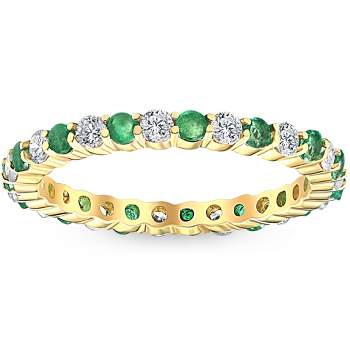 Pompeii3 1 cttw Emerald & Diamond Wedding Eternity Stackable Ring 10k Yellow Gold