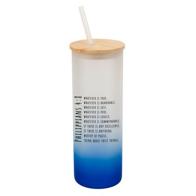 Elanze Designs Whatever Is True Honorable Philippians 4:8 Wrap-Around Design 25 Ounce Frosted Gradient Glass On-The-Go Coffee Travel Skinny Tumbler