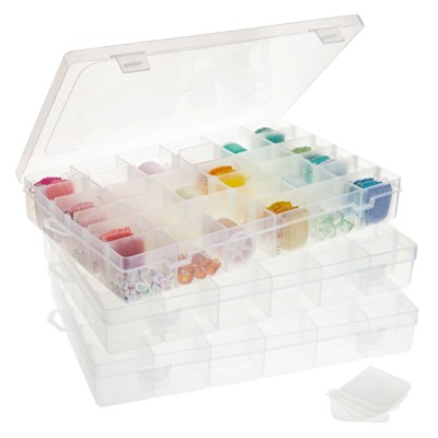 Juvale 3 Pack Jewelry Organizer Box for Earrings Storage, Clear Plastic Bead Storage Containers for Crafts, 36 Grids Each