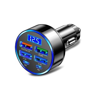 Itopfox 6-Port Fast Car Charger with Voltage Monitor, USB Cigarette Lighter Charger (PD+QC3.0) for iPhone & Android Devices, Car Accessory - 1 of 4