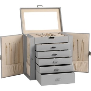 6-Tier Jewelry Box with Mirror, 5 Drawers, PU Leather Organizer - 1 of 4