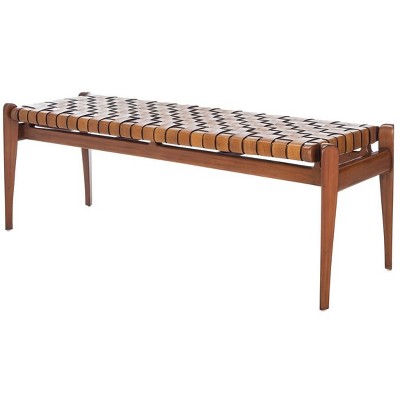Dilan 48'' Mahogany Wood and Top Grade Leather Woven Bench - Brown