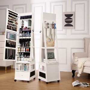 Garvee Swivel Jewelry Armoire with Full Length Mirror, Jewelry Armoire with Led,Lockable, Easy Assembly(White) - 1 of 4