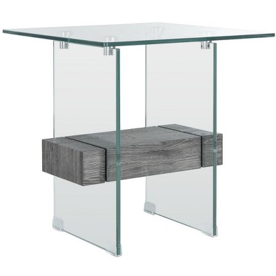 Elegant Gray Square Wood and Glass Accent Table