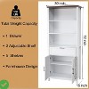 72"H 6-Tier Bookcase with Adjustable Shelves & Drawers, Wood Cabinet with Doors, Antique White - 2 of 4
