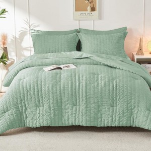 BAGOKIE Seersucker Bed in a Bag 5/7 Pieces Comforter Set for All Season - 1 of 4