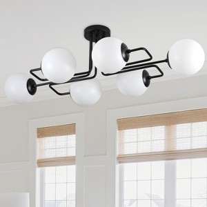 PAKOKULA 6-Light Black Semi-Flush Mount Ceiling Light with White Globe Shades, Dimmable Sputnik Design - 1 of 4