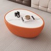 Modern Goose Egg Coffee Table with Marble Top and PU Leather Base, Stylish Sofa Table for Living Room, Office, or Apartment – The Pop Home - 3 of 4