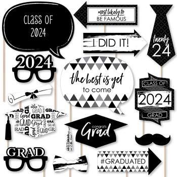 Big Dot of Happiness Black and White 2024 Graduation Party Photo Booth Props Kit - 20 Count