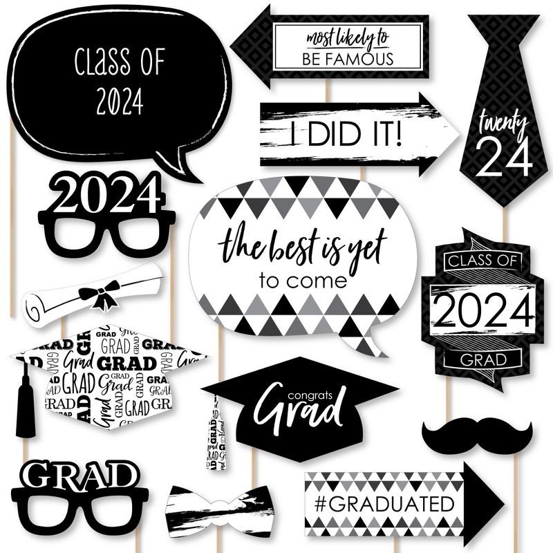 Big Dot of Happiness Black and White 2024 Graduation Party Photo Booth Props Kit - 20 Count, 1 of 7