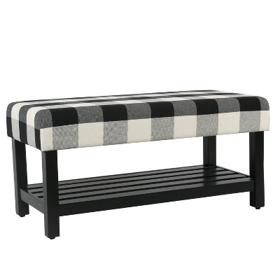 Decorative Bench with Wooden Black Plaid - HomePop