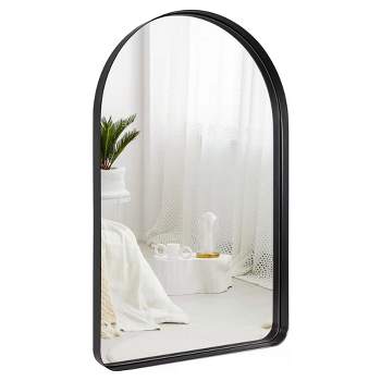 ANDY STAR T03-S20-A2438B 24 x 38 Modern Wall Mounted Arched Vanity Mirror with Stainless Steel Frame and Vertical Mounting Hardware, Matte Black