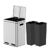 Gal Dual Compartment Step Trash Can, Stainless Steel w/ Soft-Close Lid & Removable Buckets, Hands-Free Kitchen/Office Bin - 3 of 4