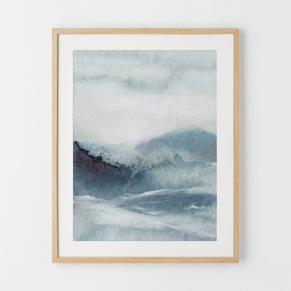 24" x 30" Ocean Abstract Framed Wall Poster Prints Blue - Threshold™ designed with Studio McGee: Modern Lithograph Art, Beige Frame