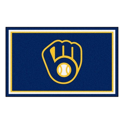 MLB Milwaukee Brewers 4'x6' Glove Logo Plush Area Rug - Navy