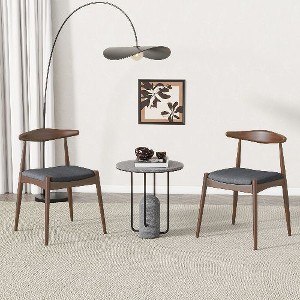 Kumasinova Set of 2 Retro Upholstered Dining Chairs, Ergonomic Arched Backrest Dining Room Chairs, Rubberwood Kitchen Chairs with Plush Cushions - 1 of 4