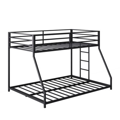 Bellemave Twin Over Full Bunk Beds, Heavy Duty Floor Bunk Beds Twin Over Full Size Bunk Bed with Build in Ladder and Full Length Guardrails, Black