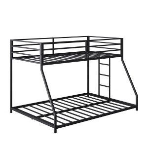 Bellemave Twin Over Full Bunk Beds, Heavy Duty Floor Bunk Beds Twin Over Full Size Bunk Bed with Build in Ladder and Full Length Guardrails, Black - 1 of 3