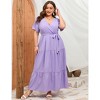 BLUEMING Summer Maxi Dress for Plus Size Women Tie Wasit Surplice Dress Flutter Sleeve A-Line Dress - 3 of 4